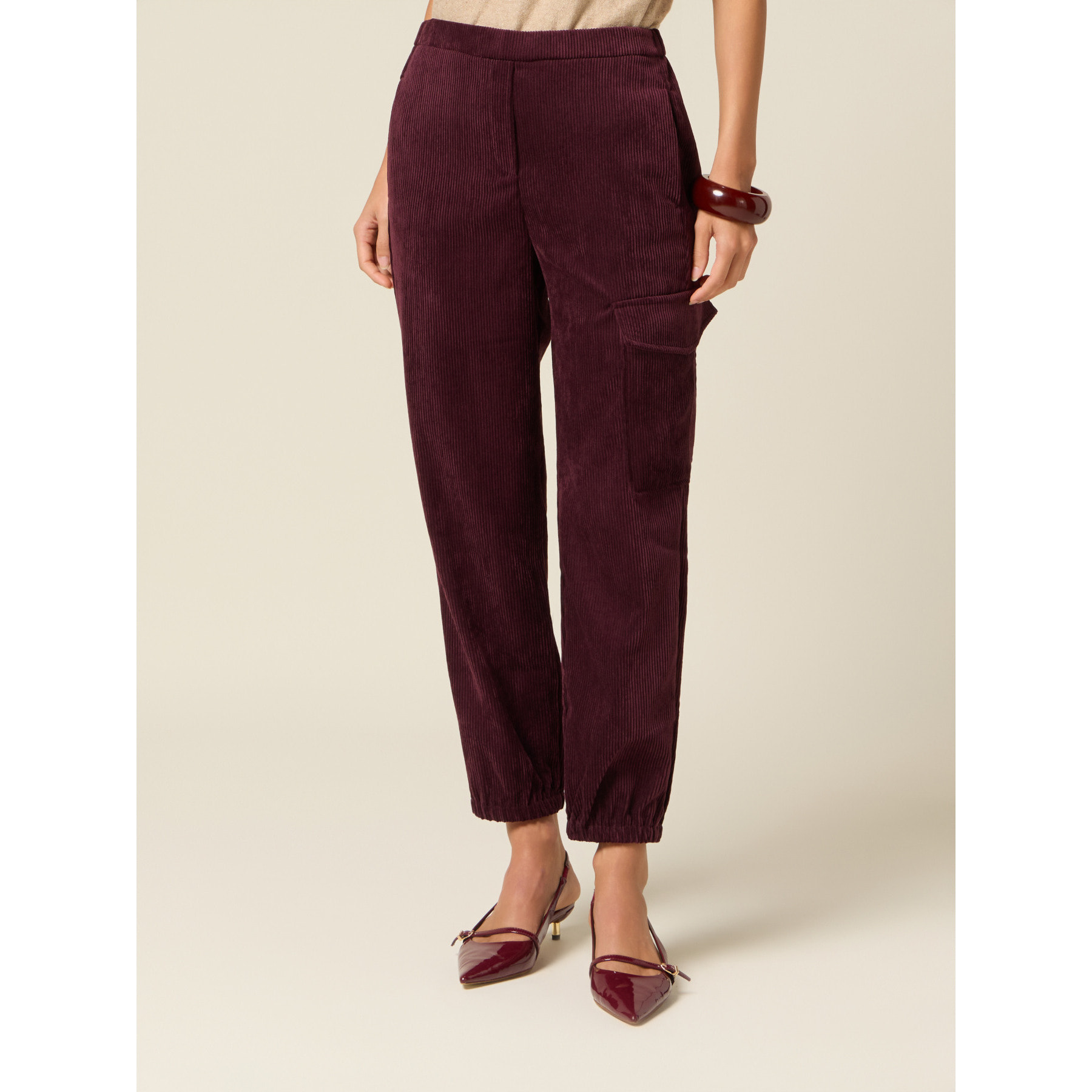 Oltre - Pantalones cargo de pana - Burgundy