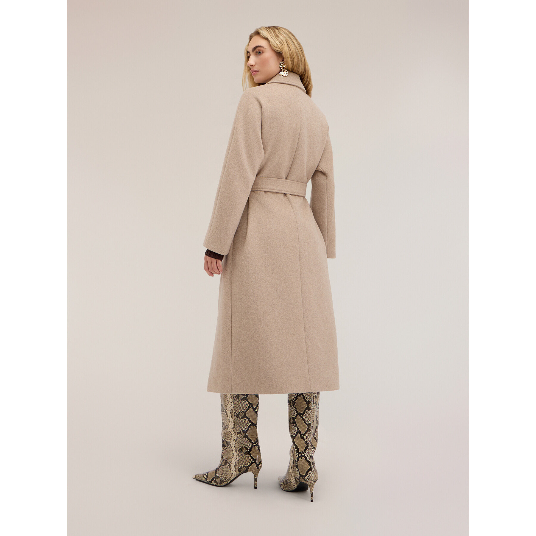 Motivi - Cappotto cinturato in drap misto lana - Beige