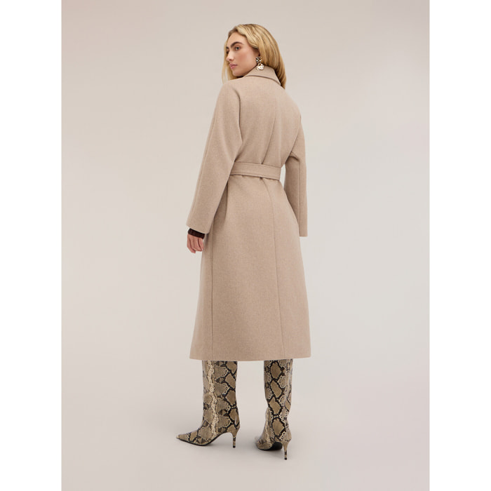 Motivi - Cappotto cinturato in drap misto lana - Beige