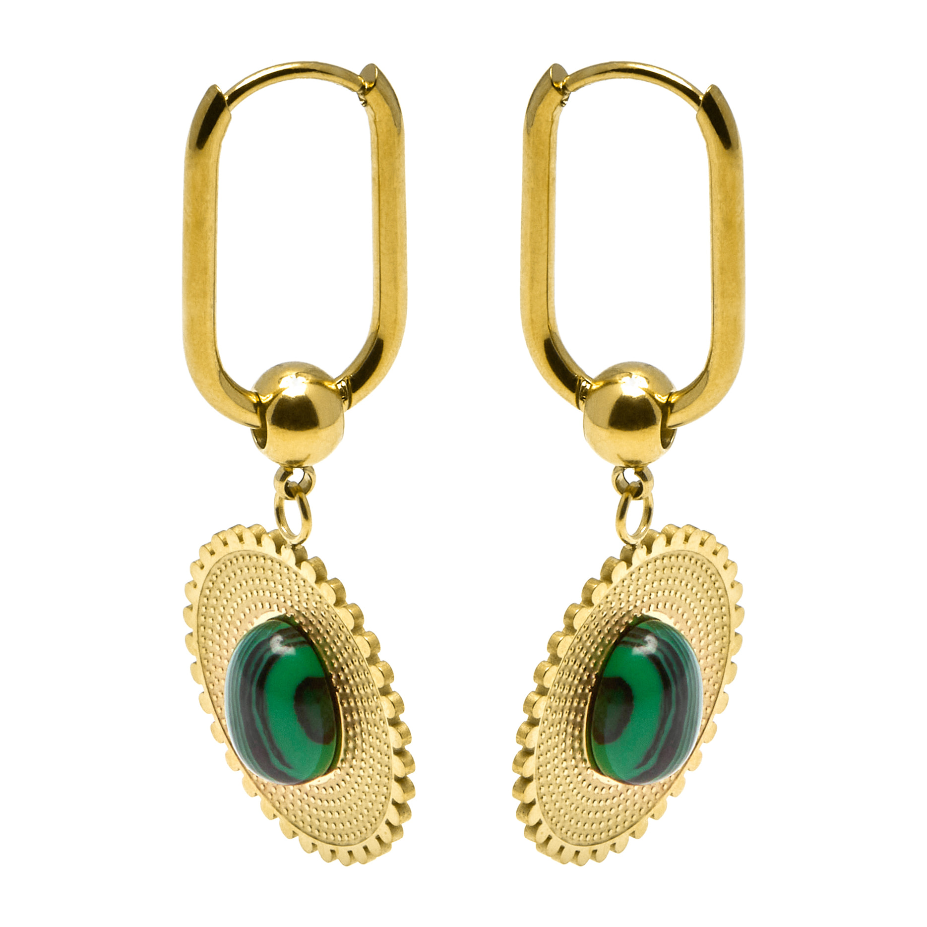 Pendientes de Malaquita acabados en oro amarillo de 18K- Elknu