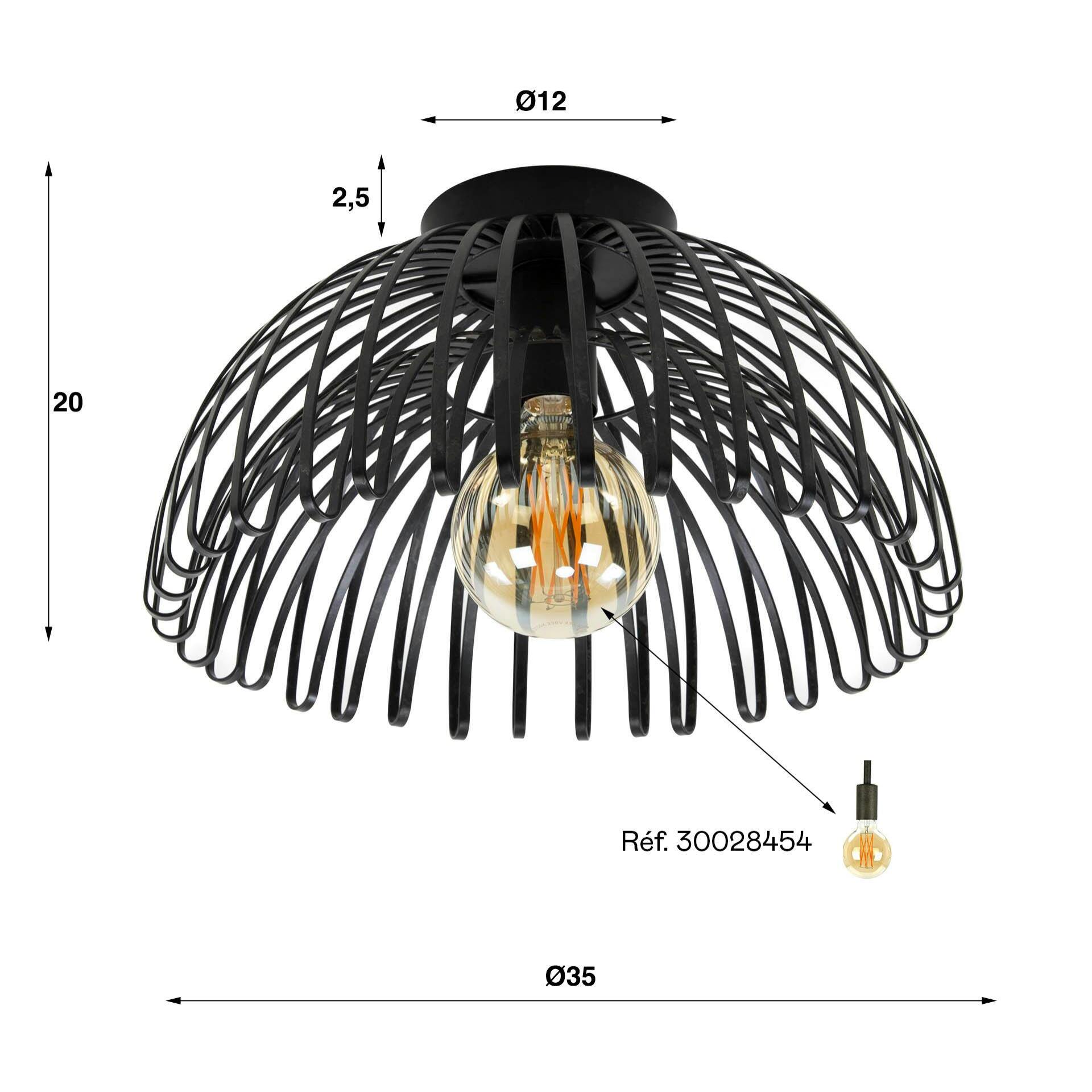 Plafonnier industriel 1 lampe forme dôme, finition charbon RALF