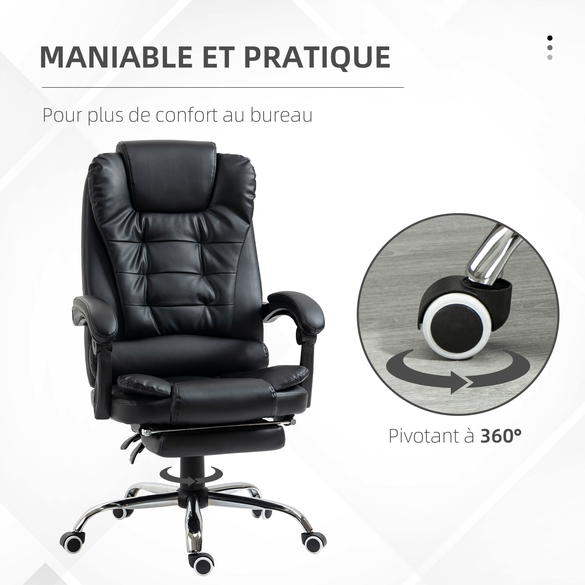 Fauteuil de bureau fauteuil manager grand confort réglable dossier inclinable repose-pied revêtement synthétique noir