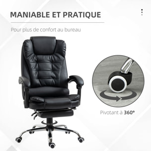 Fauteuil de bureau fauteuil manager grand confort réglable dossier inclinable repose-pied revêtement synthétique noir