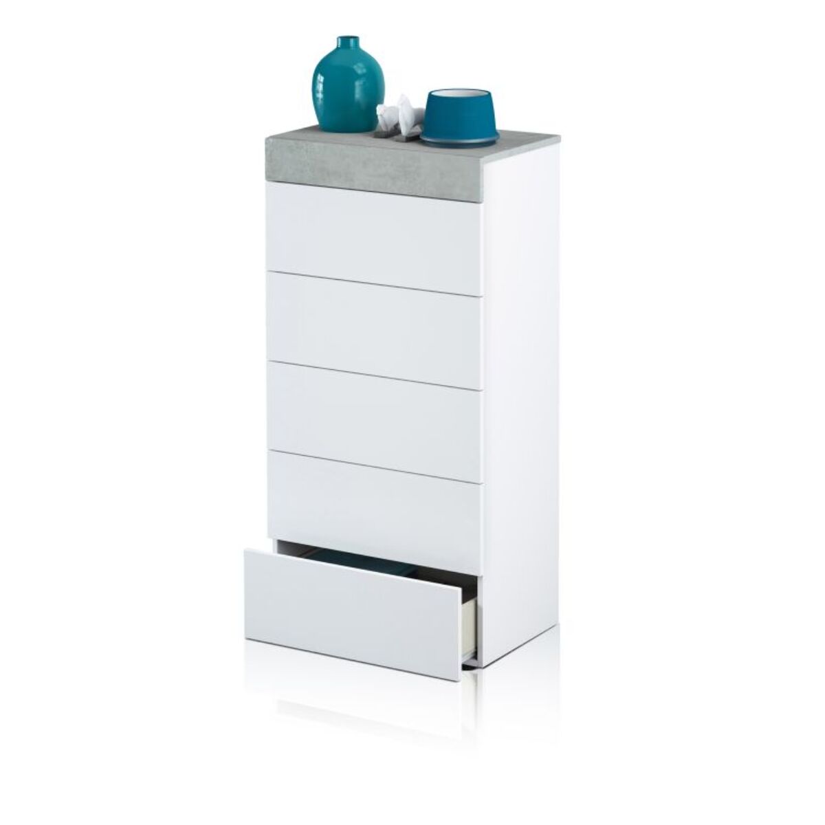Cómoda chifonier Axel Blanco Artik (Blanco Mate) - Gris Cemento