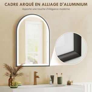 Miroir salle de bain LED design arche 50 x 70 cm anti-buée dimmable tactile réglable verre trempé alu noir