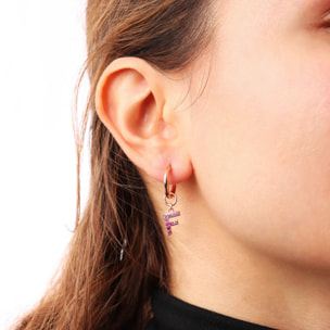 Orecchino a Cerchio con Ciondolo Lettera F in Pavé di Cubic Zirconia Blu