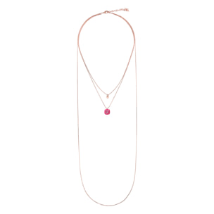 Collana Multifilo Catena Forzatina con Disco e Pendente Smaltato Fucsia con Cubic Zirconia Quadrata