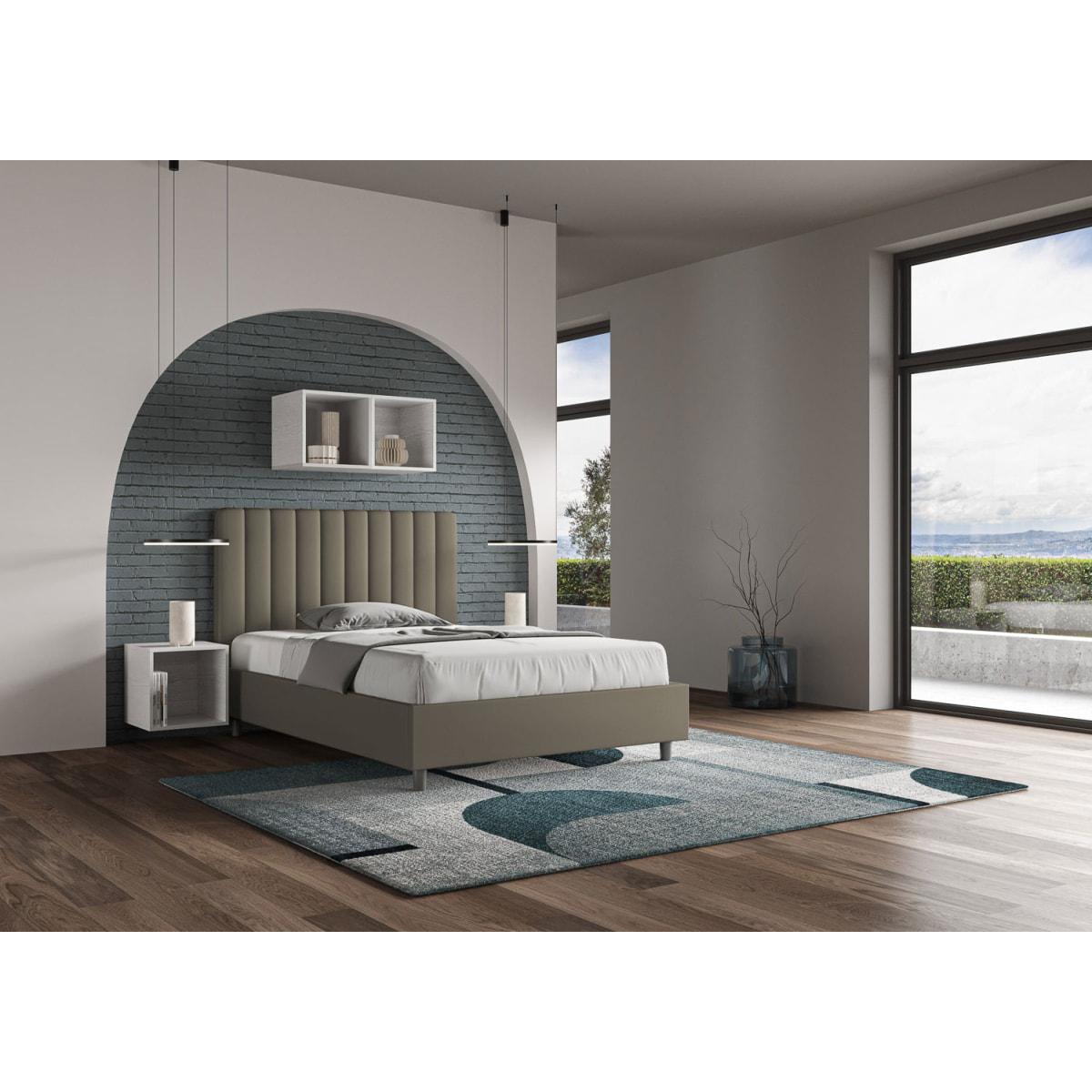 Letto una piazza e mezza contenitore imbottito 120x210 similpelle cappuccino Agueda