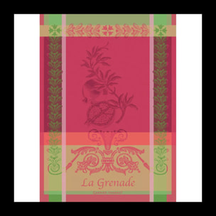 Torchon pur coton motif jacquard rose vert Grenade rose