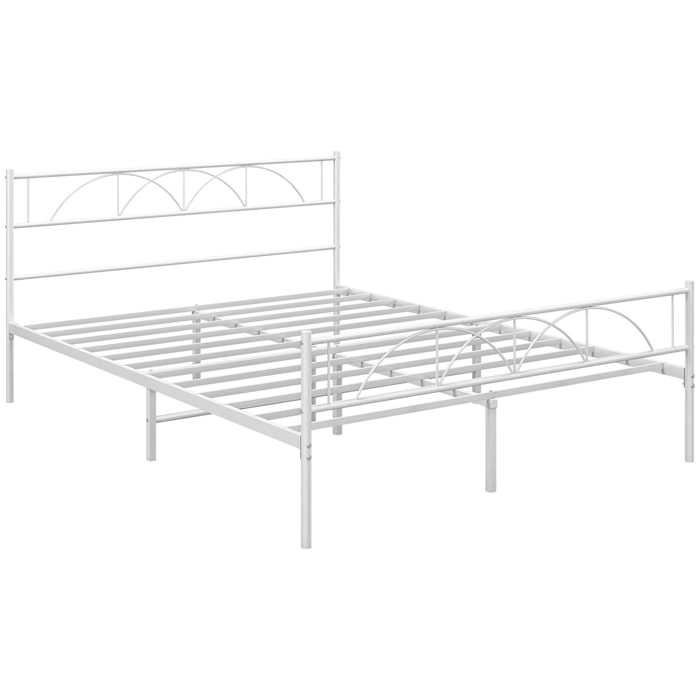 Cama Doble 135x190 cm Estructura de Cama Somier con Cabecera Listones de Acero y Espacio de Almacenamiento Debajo de la Cama Carga 330 kg Blanco