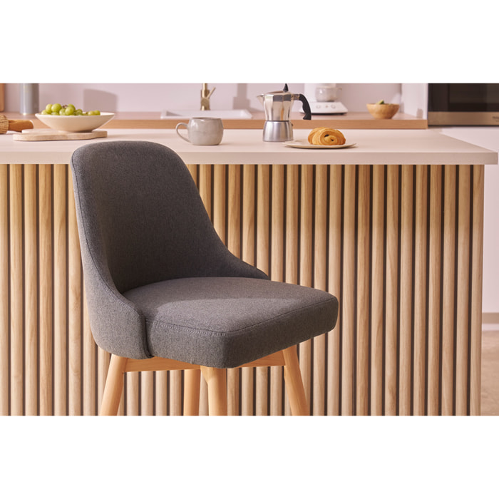 Tabourets de bar scandinaves pivotants 360° en tissu gris foncé et bois hêtre massif H65 cm (lot de 2) HASTA