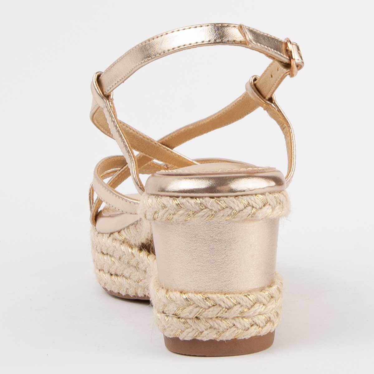 Sandalia De Cuña - Dorado - Altura: 7 Cm