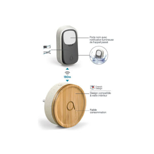 Lot de 2 Carillons écologique et 2 boutons sans fil sans pile Bamboo