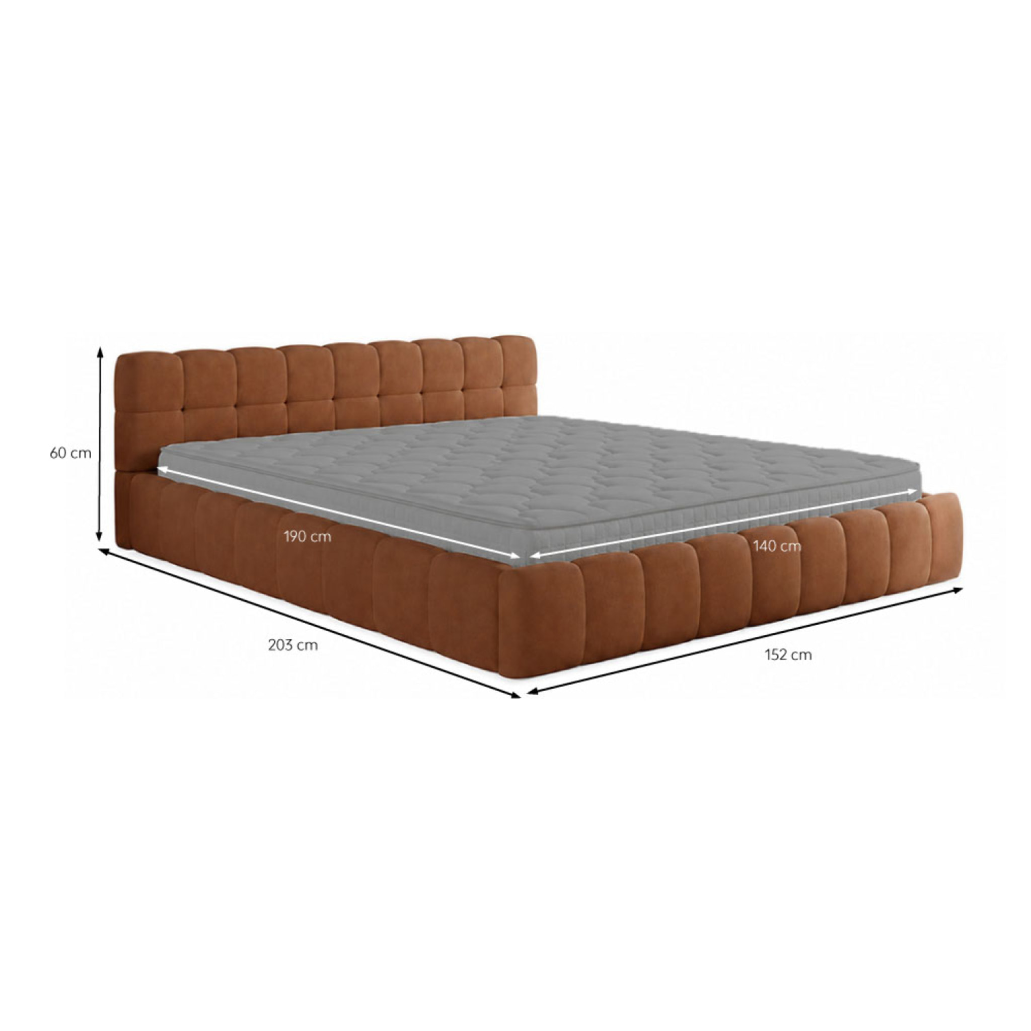 Lit nuage 140x190cm en velours marron PRINCETON