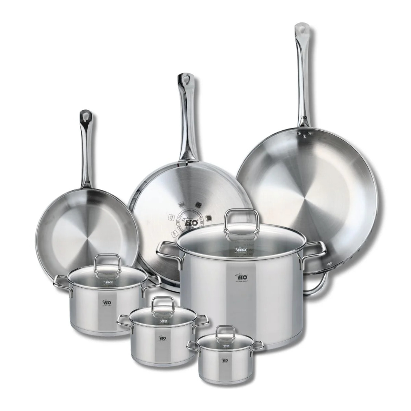 Ensemble de 3 Poêles de cuisson 24, 28 et 32 cm et 4 faitouts 12, 14, 16 et 26 cm Elo Profi Citrin