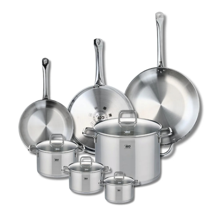 Ensemble de 3 Poêles de cuisson 24, 28 et 32 cm et 4 faitouts 12, 14, 16 et 26 cm Elo Profi Citrin