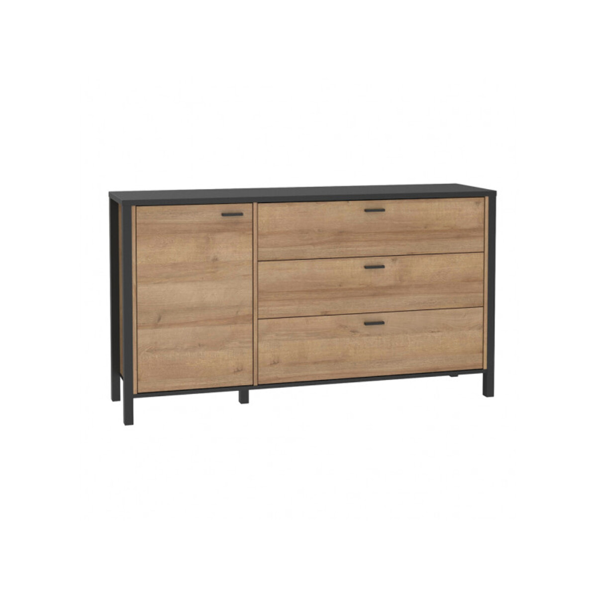 Buffet 3 tiroirs et 1 porte en bois effet chêne - MIAMI