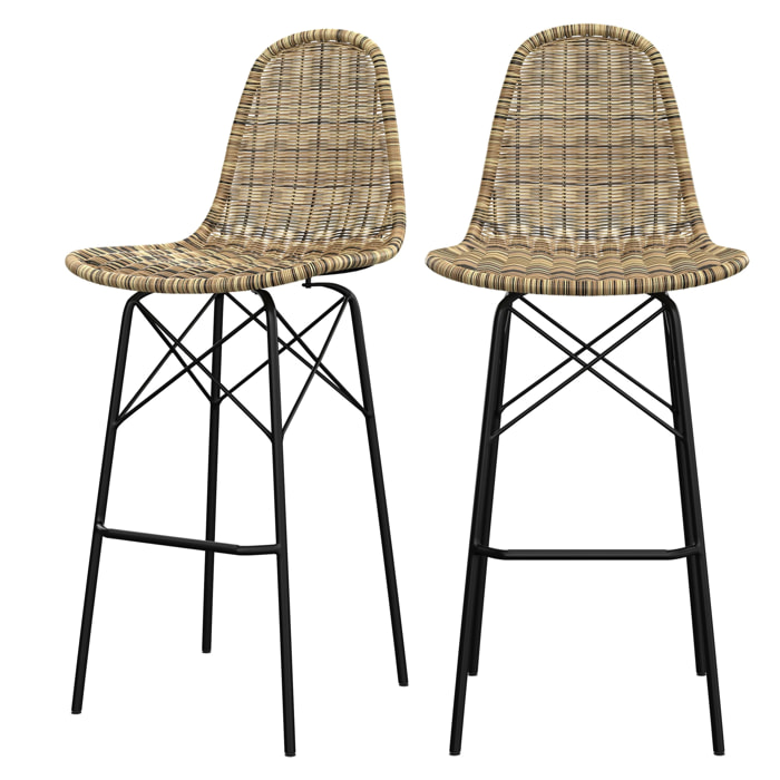 Lot de 2 chaises de bar 76 cm en résine tressée beige - Tiptur