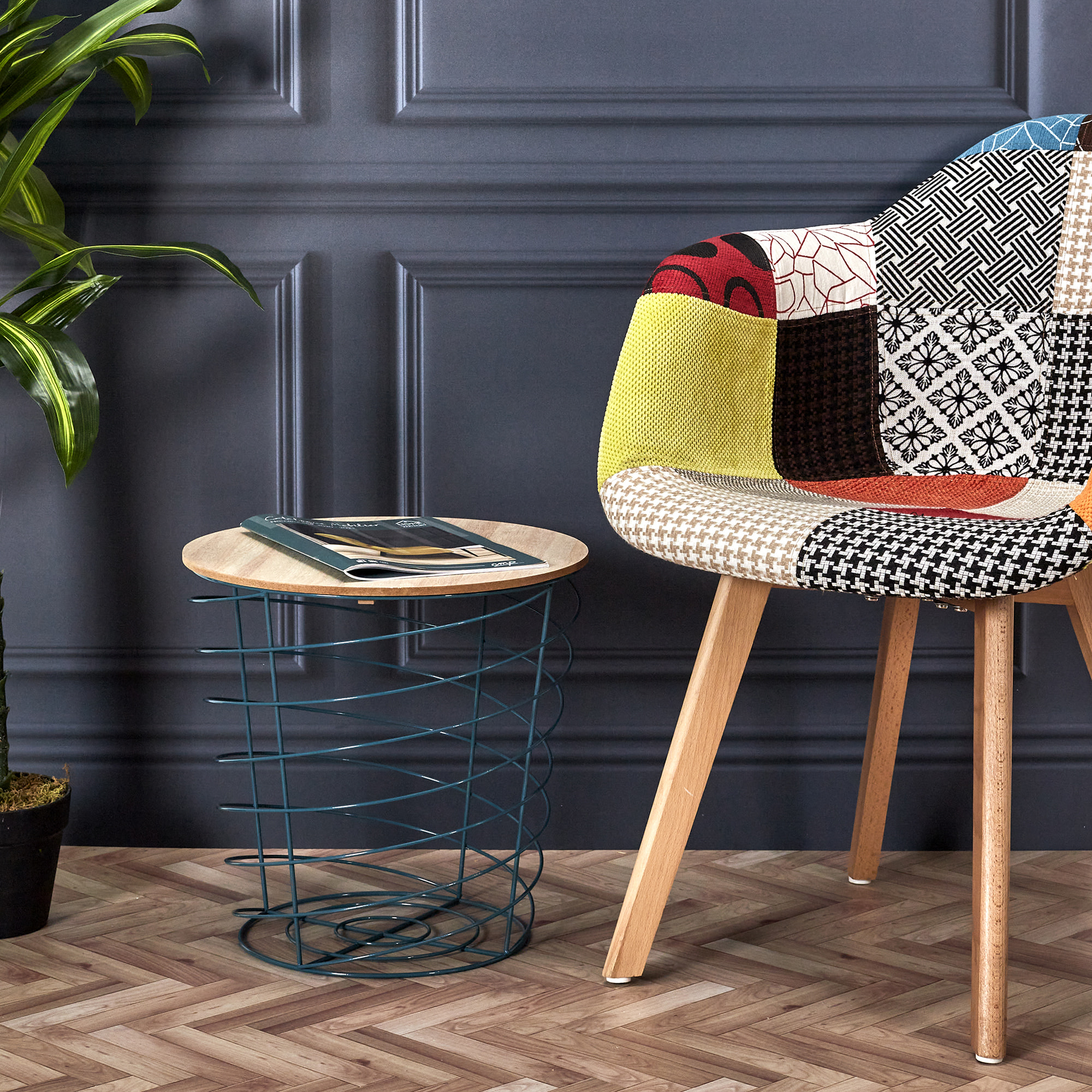 Table Filaire Bois Et Metal Cyclone Bleu
