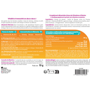 VITAMIN' 22 - Mémoire - Boost Concentration - Aide à soutenir les performances intellectuelles au quotidien - Cure 20 jours