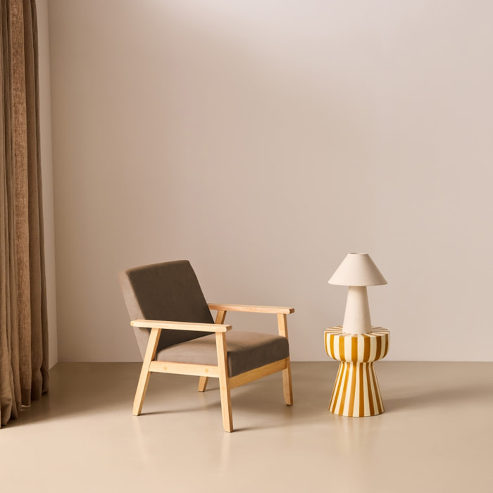 Fauteuil scandinave bois de peuplier, d'hévéa et velours côtelé ISAK