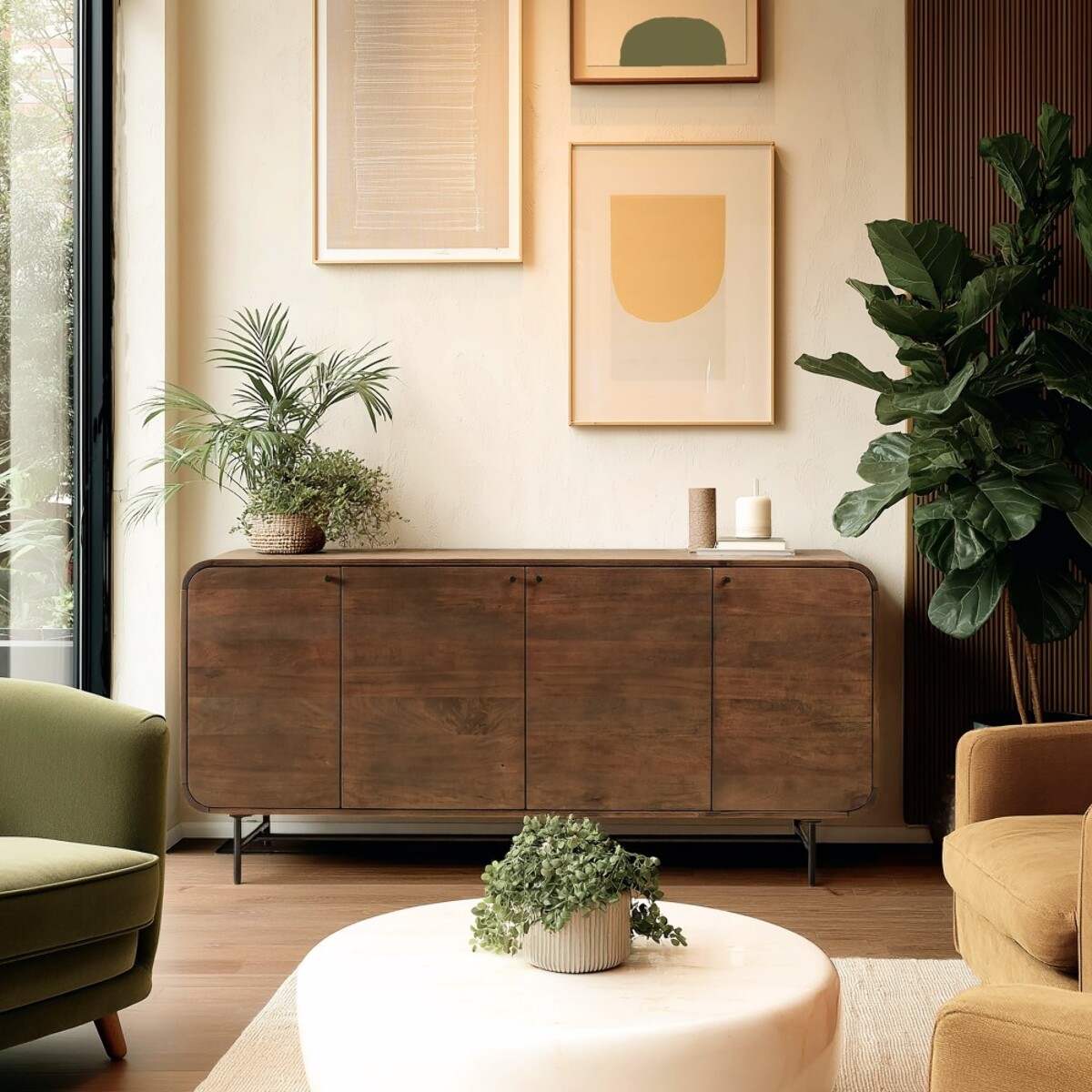 ALIX - Buffet design bois foncé et métal noir 4 portes ALIX