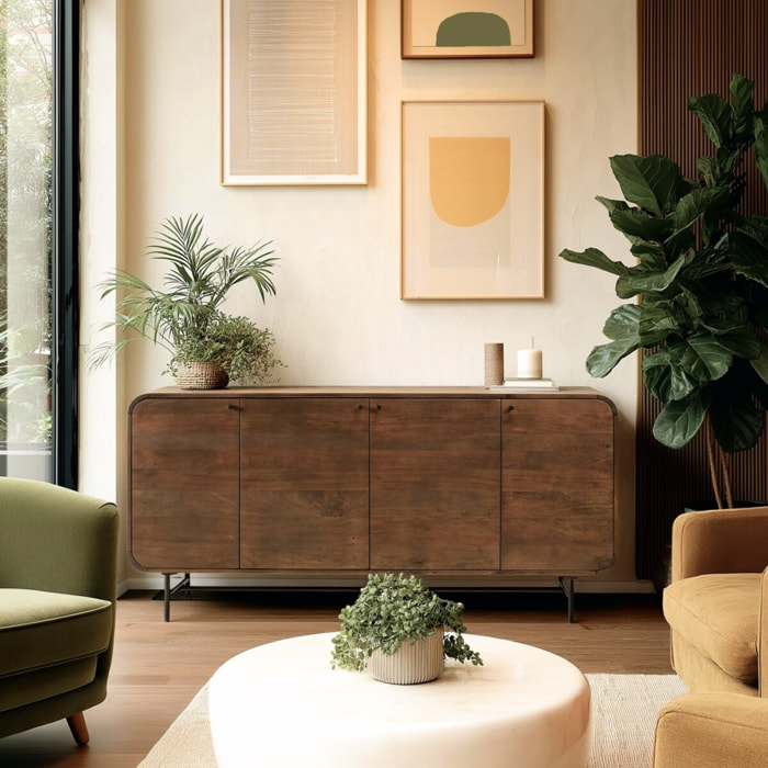 ALIX - Buffet design bois foncé et métal noir 4 portes ALIX