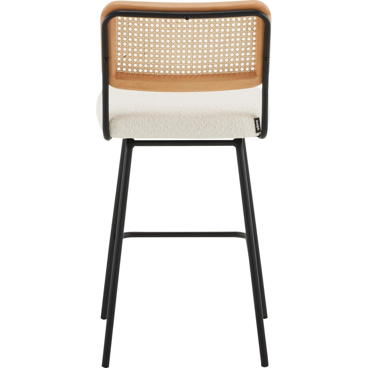 Lot de 2 chaises de bar en cannage et tissu bouclé, piètement noir - MUSE