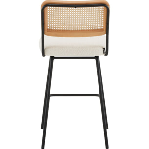 Lot de 2 chaises de bar en cannage et tissu bouclé, piètement noir - MUSE