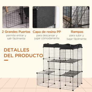 Jaula para Animales Pequeños de 40 Paneles Parque para Mascotas Forma Personalizable Valla Metálica para Cobayas Conejos Gatito 105x70x116 cm Negro