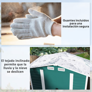 Caseta de Jardín Exterior 2,36m² 213x120x194 cm Cobertizo de Jardín Exterior con Base Refuerzo (Suelo NO Incluido) Puertas Correderas Dobles Candado Ventanas Verde Oscuro