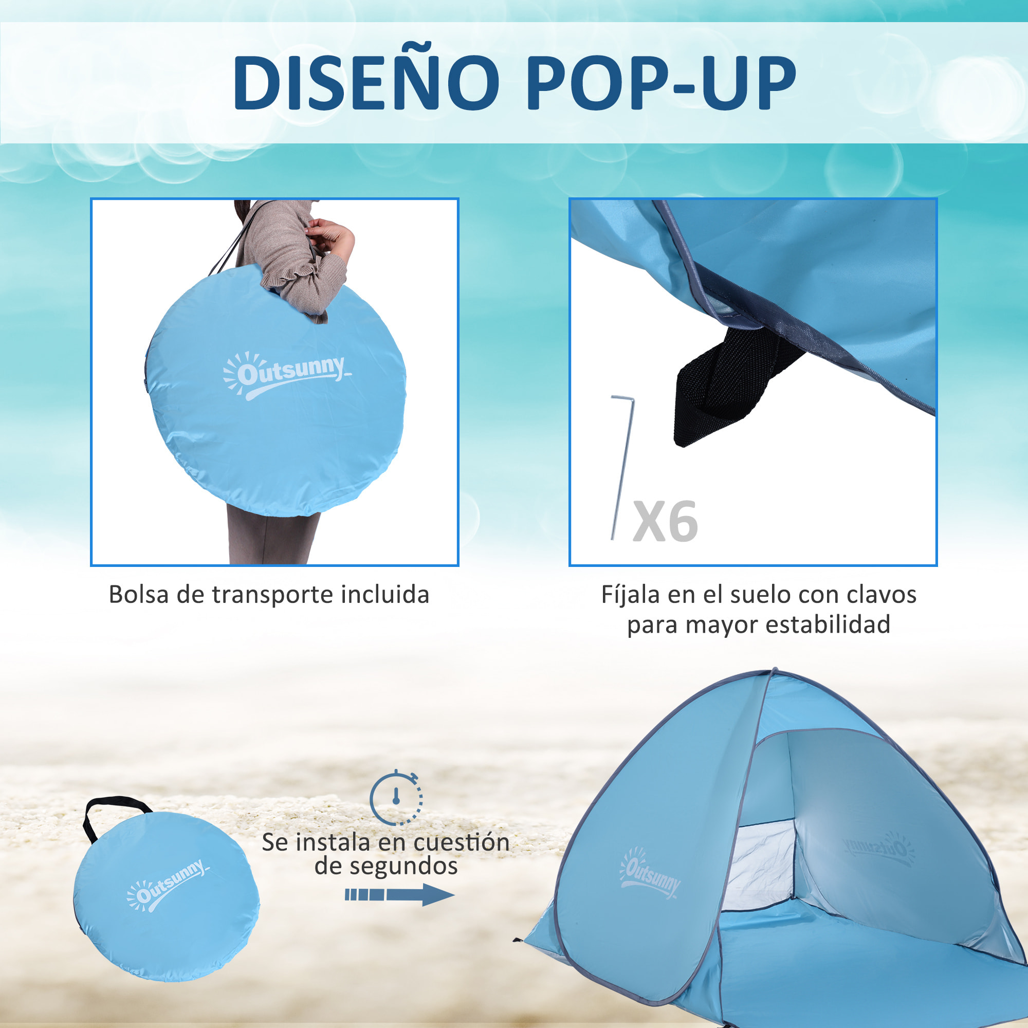Tienda De Campaña de Poliéster Acero 200x150x115cm Azul