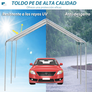 Cochera Exterior 3x6 m Carpa Garaje para Coche Impermeable con Toldo de Tela PE y Marco de Acero Galvanizado Pabellón Gazebo para Jardín Patio Blanco