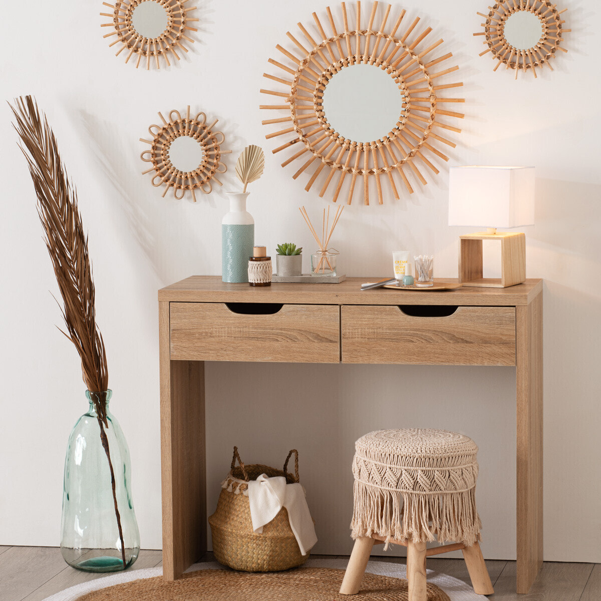 Lampe "Pojo" - bois et blanc - H32 cm