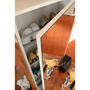 Scarpiera Amonature, Mobile multiuso da ingresso con anta a specchio , Armadio moderno portascarpe a 5 ripiani, 100% Made in Italy, 50x18h178 cm, Bianco