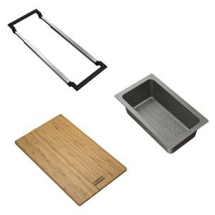 ALL IN Set d'accessoires universel Planche à découper Bambou 32x20 + Panier égouttoir PVC Noir Sanitized (ALLINSET-1)