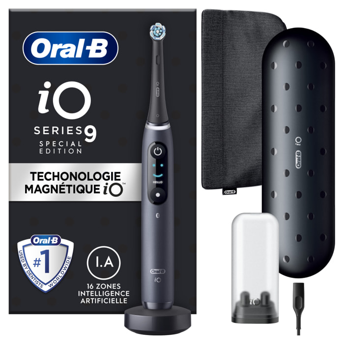 Oral-B iO 9 Edition Spéciale - Avec Etui de Voyage, et Pochette - Noire - Brosse À Dents Électrique