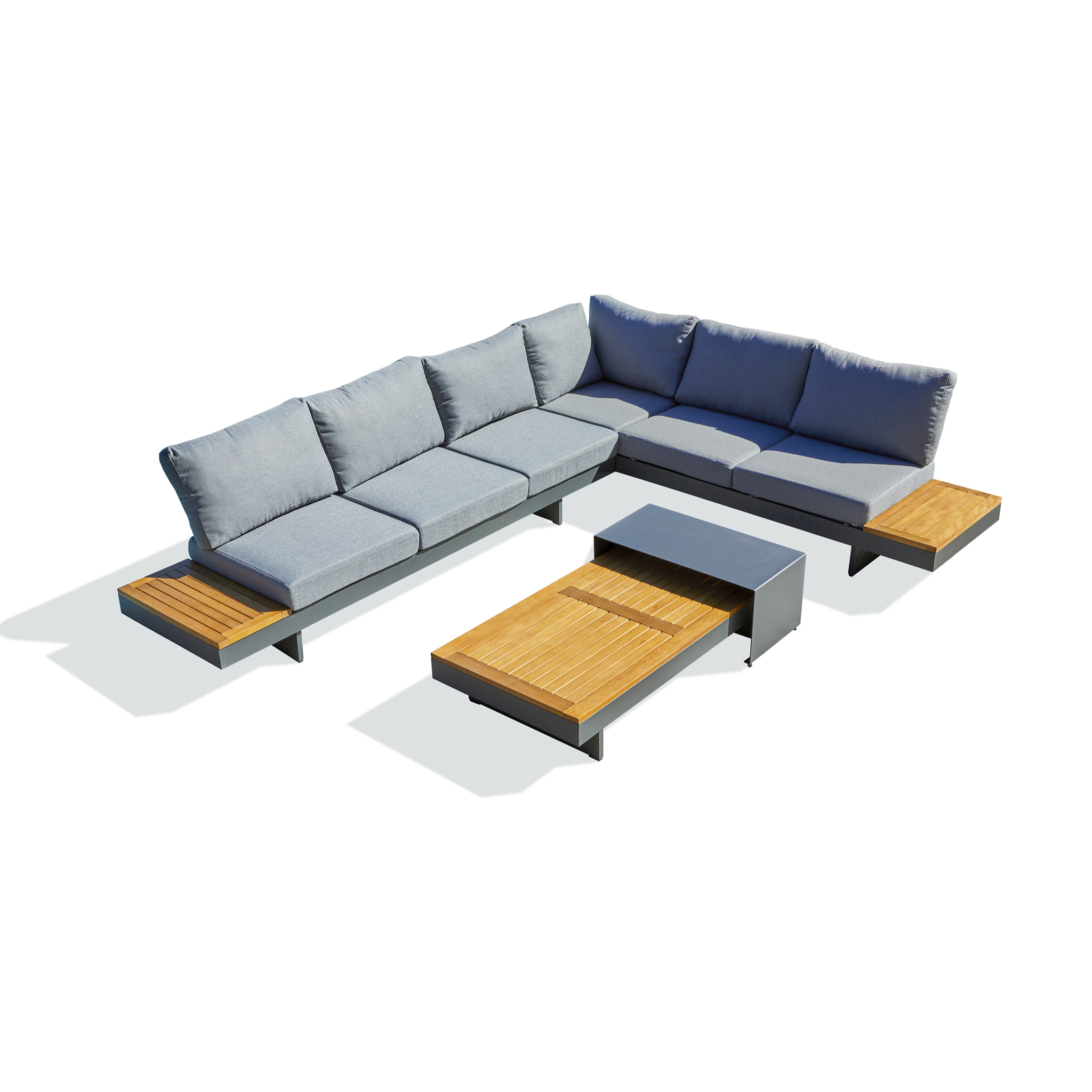 VANUATU - Salon de jardin d'angle 6 places en bois d'acacia et alu