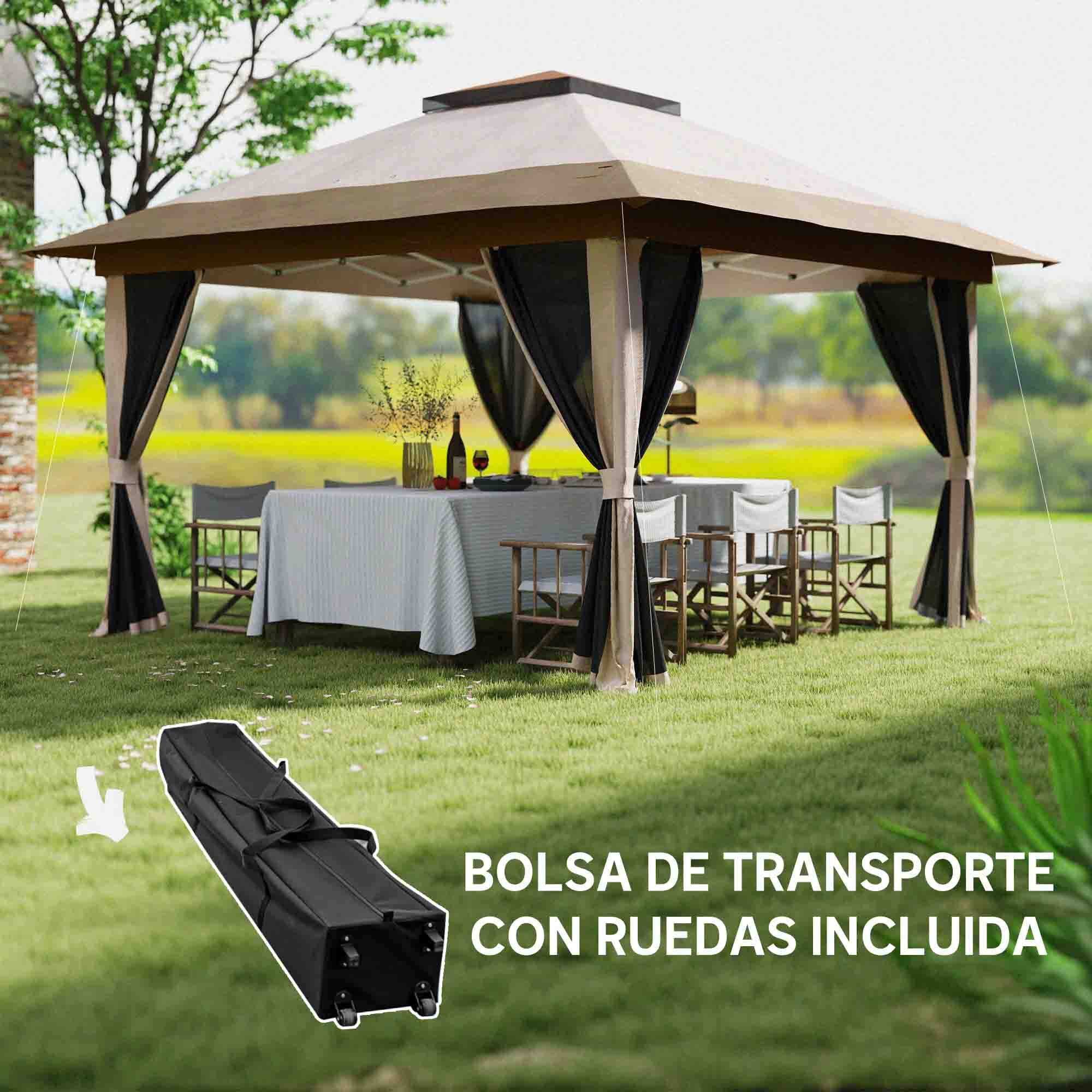 Carpa Plegable Gazebo, 3,6x3,6 m, Cenador Plegable con 4 Paredes Laterales de Malla, Anti-UV, Altura Ajustable, Bolsa de Arena y Bolsa de Transporte, para Camping, Fiestas, Beige