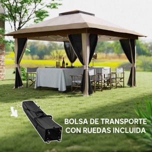 Carpa Plegable Gazebo, 3,6x3,6 m, Cenador Plegable con 4 Paredes Laterales de Malla, Anti-UV, Altura Ajustable, Bolsa de Arena y Bolsa de Transporte, para Camping, Fiestas, Beige