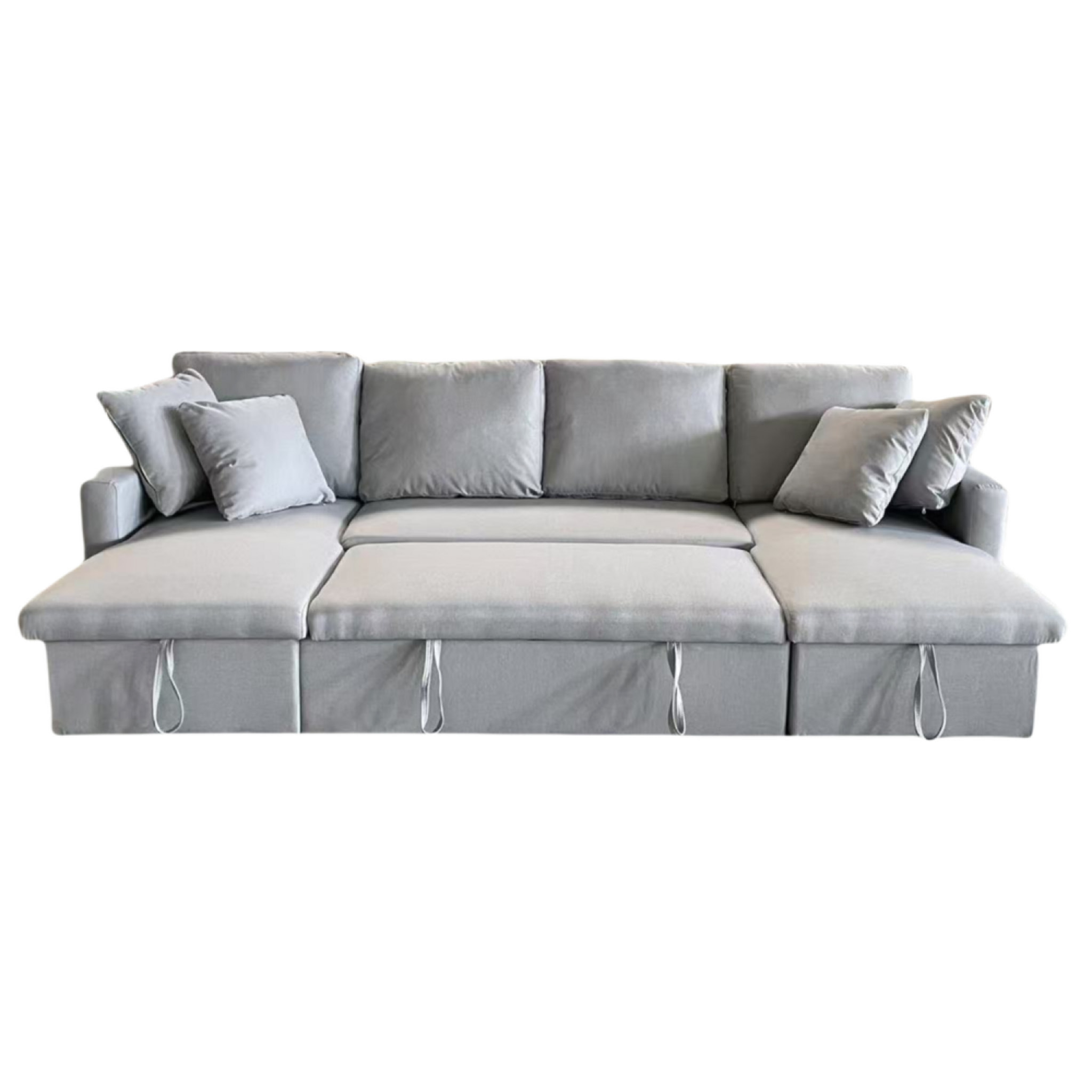 ELLA - Canapé panoramique convertible 4 places en tissu avec coffre - gris clair