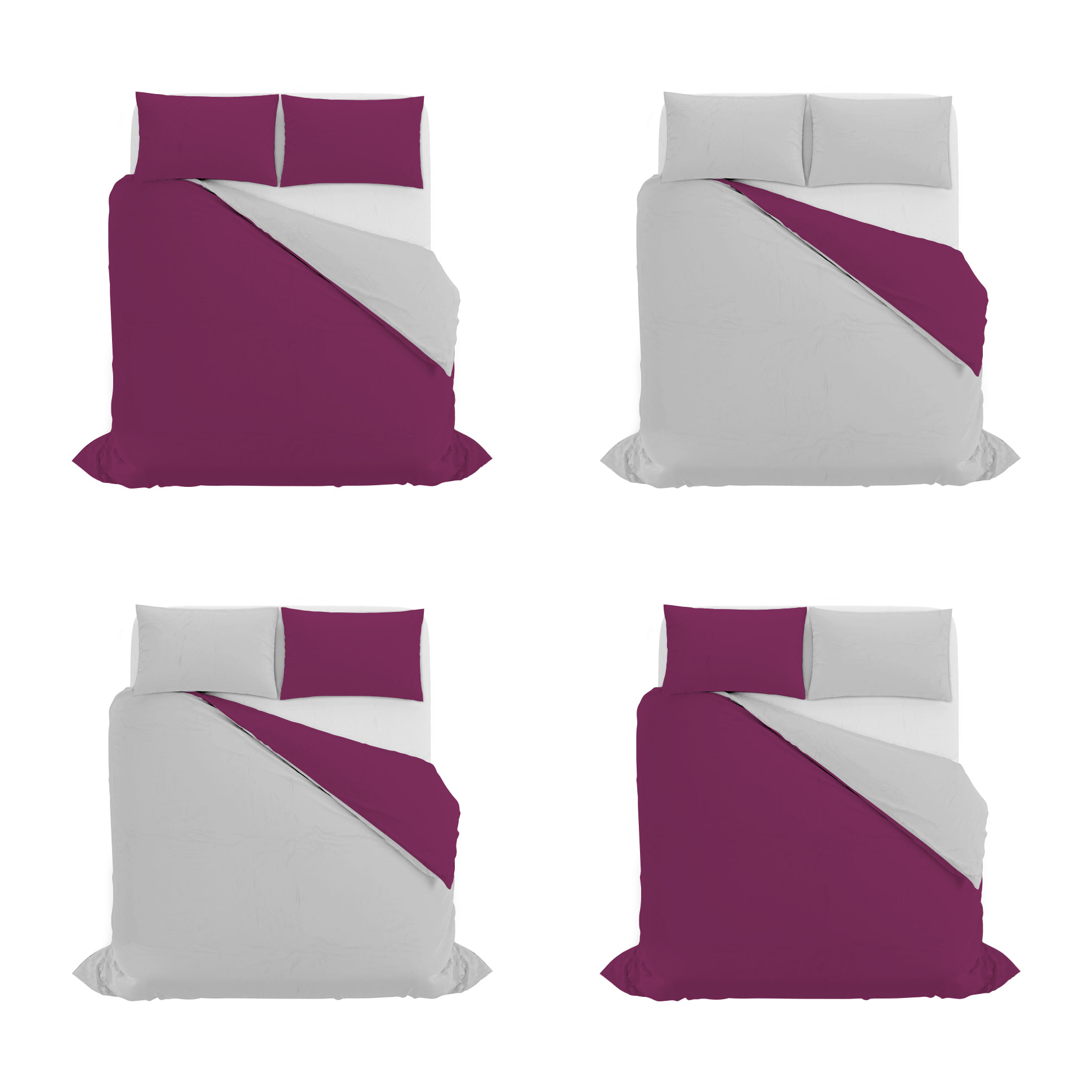 PARURE COPRIPIUMINO NATURAL COLOR, 100% Cotone, Made in Italy - FUCSIA/GRIGIO CHIARO
