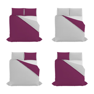 PARURE COPRIPIUMINO NATURAL COLOR, 100% Cotone, Made in Italy - FUCSIA/GRIGIO CHIARO