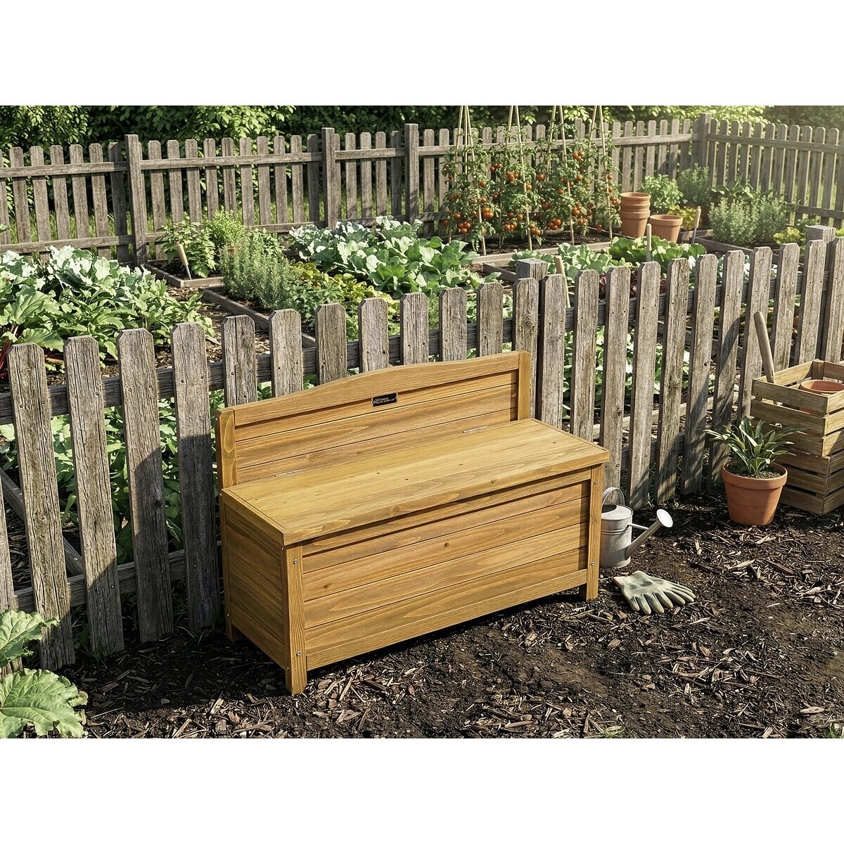 Banc coffre de jardin en bois "Ben" - 90 x 33 x 60 cm - Marron