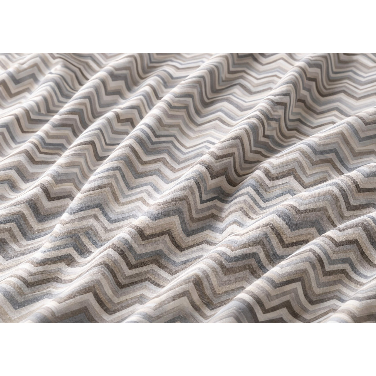 Parure Copripiumino 100% Cotone Made In Italy Fantasia Zig Zag Disegno Baia Beige