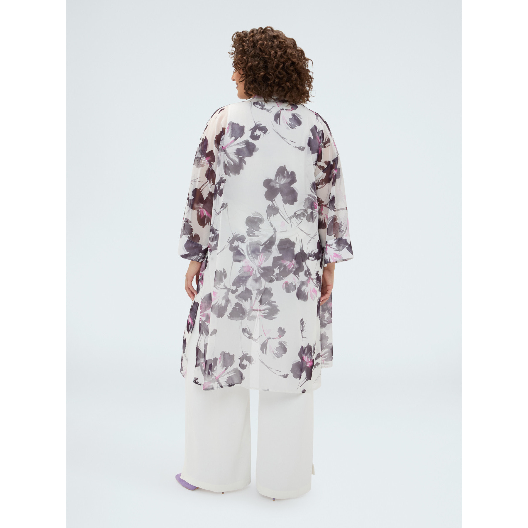 Fiorella Rubino - Caftán de georgette con estampado floral - Blanco