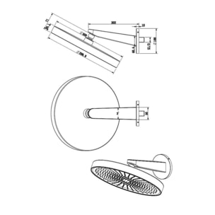 Douche de tête mural 1 jet avec bras de douche, diamètre 30 cm, noir mat (SATBSHS81SETC)