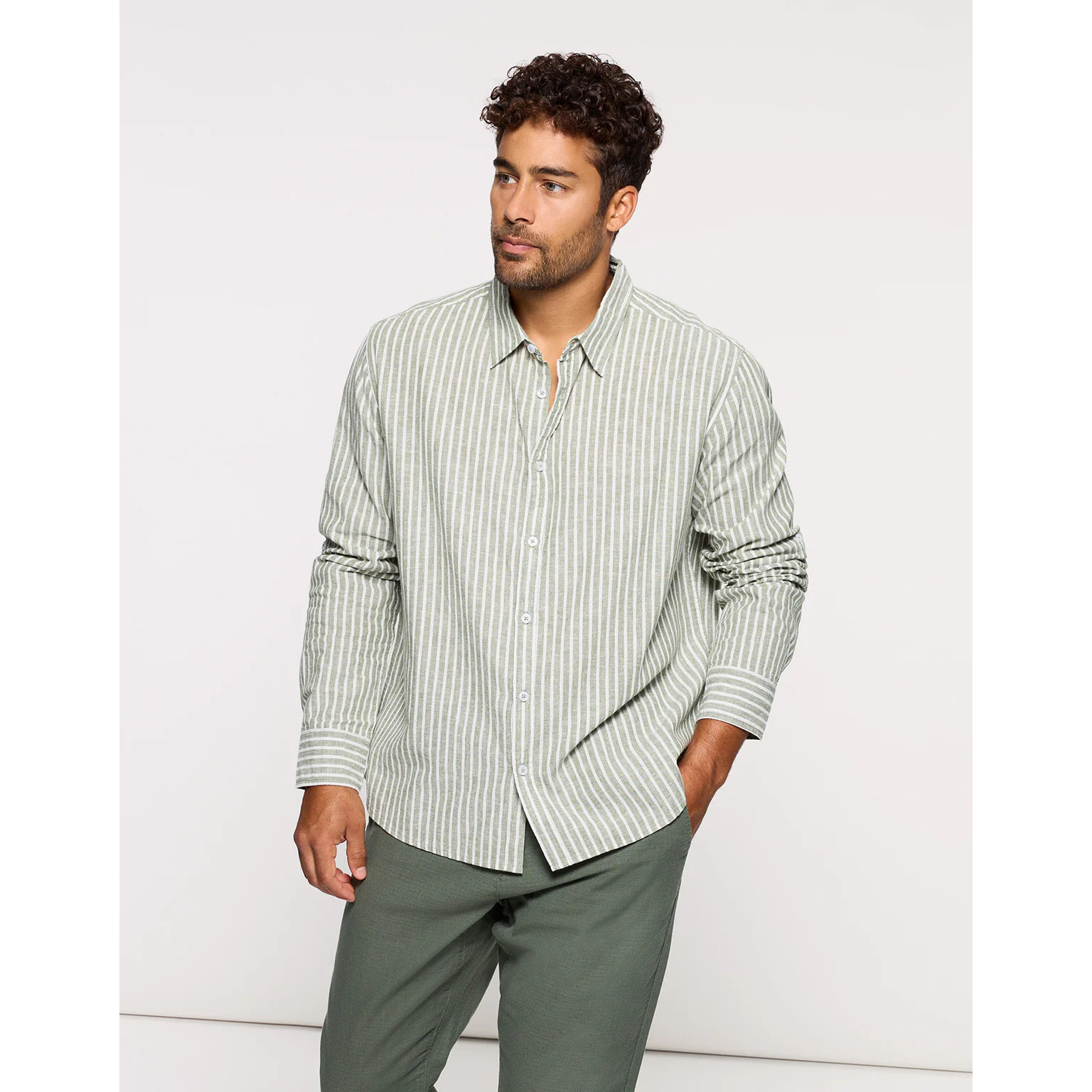 Camisa Rayas Manga Larga Verde - Ciclone