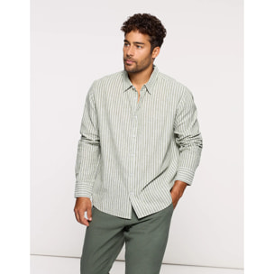 Camisa Rayas Manga Larga Verde - Ciclone