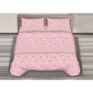 Completo Lenzuola 100% Cotone Effetto Seta Fiorellino Rosa CN